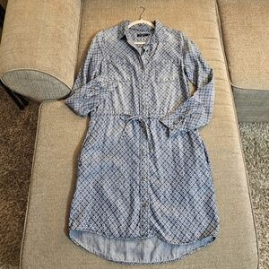 Max Jeans Tencel Blue White Casual Coastal Minmalist Button Midi Dress Small